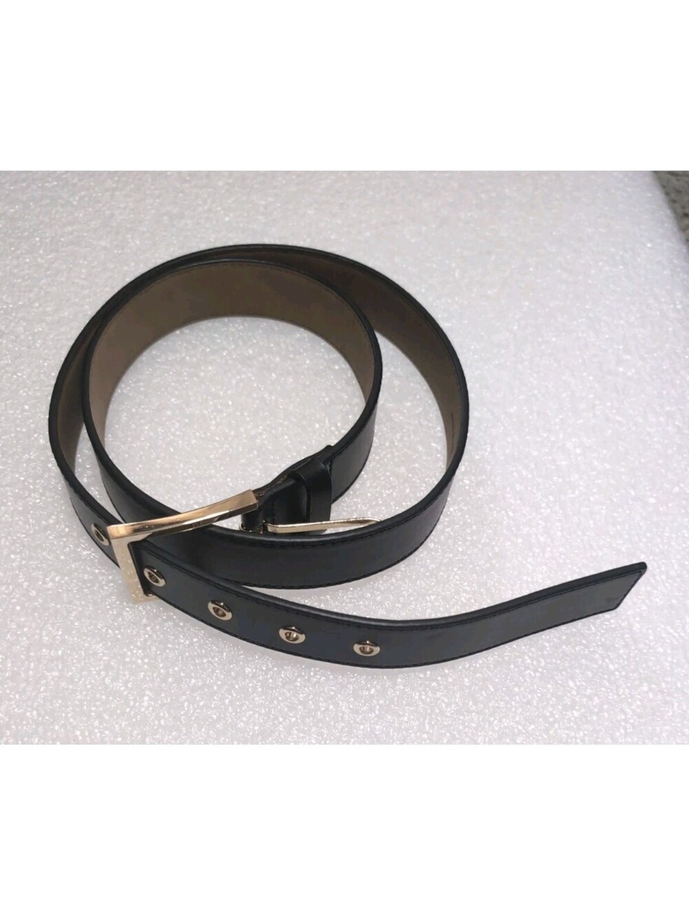 Talbots Black Leather Belt Gold Buckle Women's Medium Career Adjustable